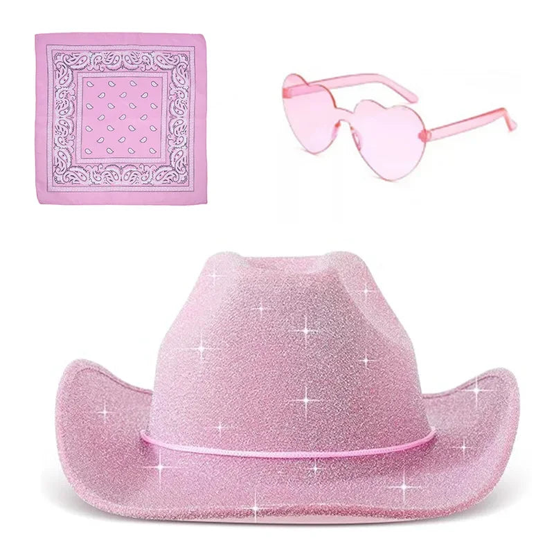 Chapeau Cowboy EVJF Pailleté 3 Pièces