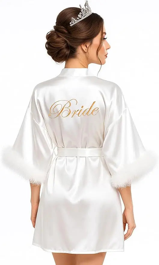 Peignoir de mariée satin à plumes — vue 3
