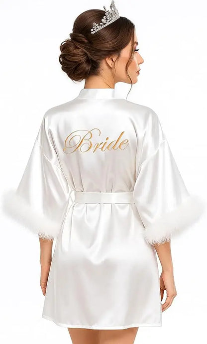 Peignoir de mariée satin à plumes — vue 3
