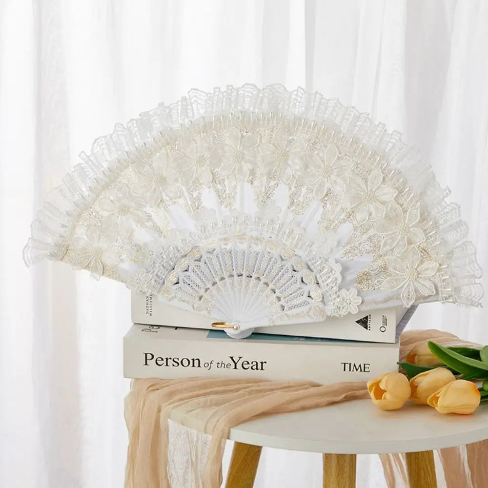 Éventail Dentelle Perlé Rétro Mariage