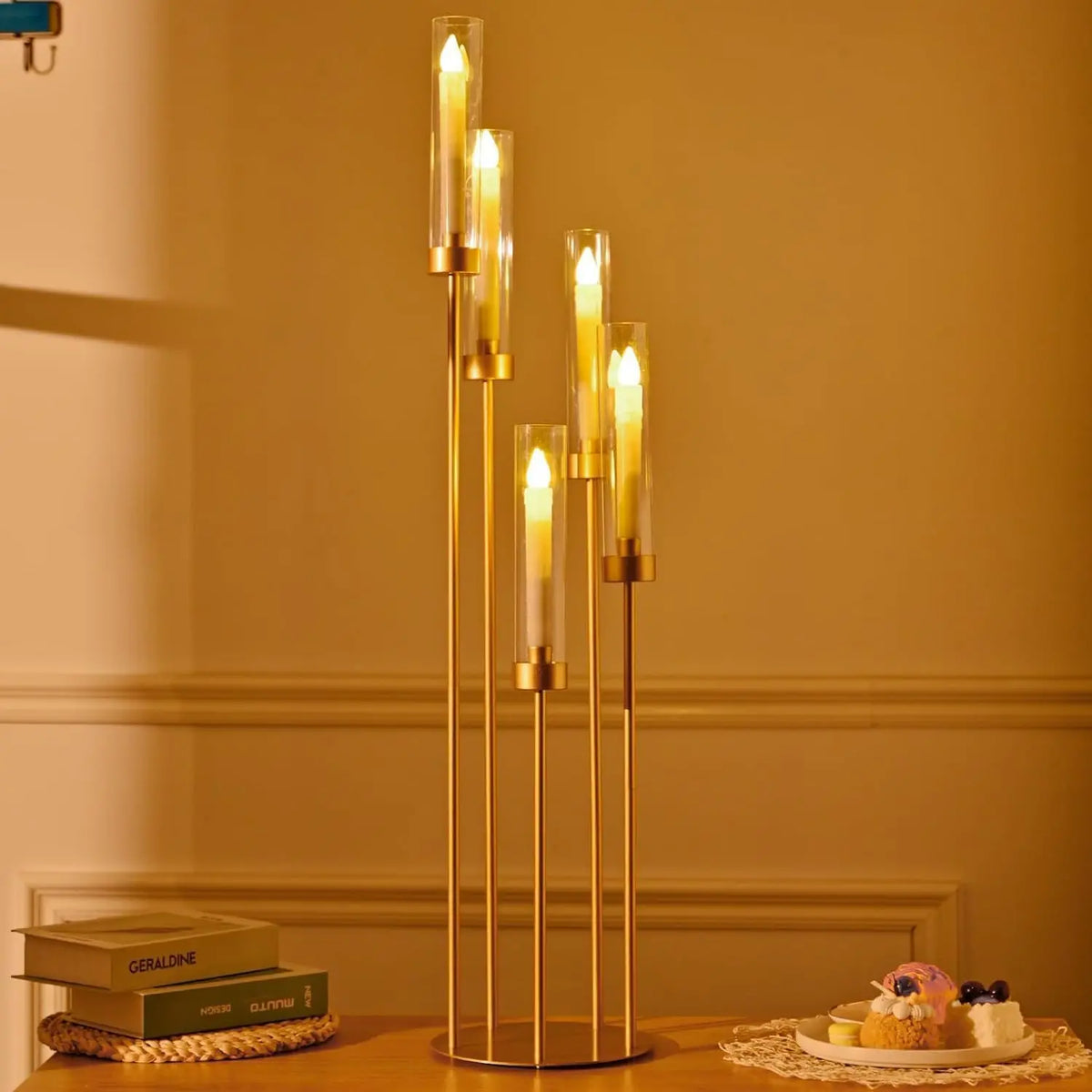 Candélabre Mariage LED 5 Branches Doré