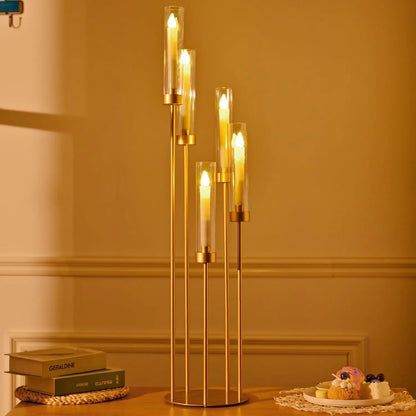 Candélabre Mariage LED 5 Branches Doré