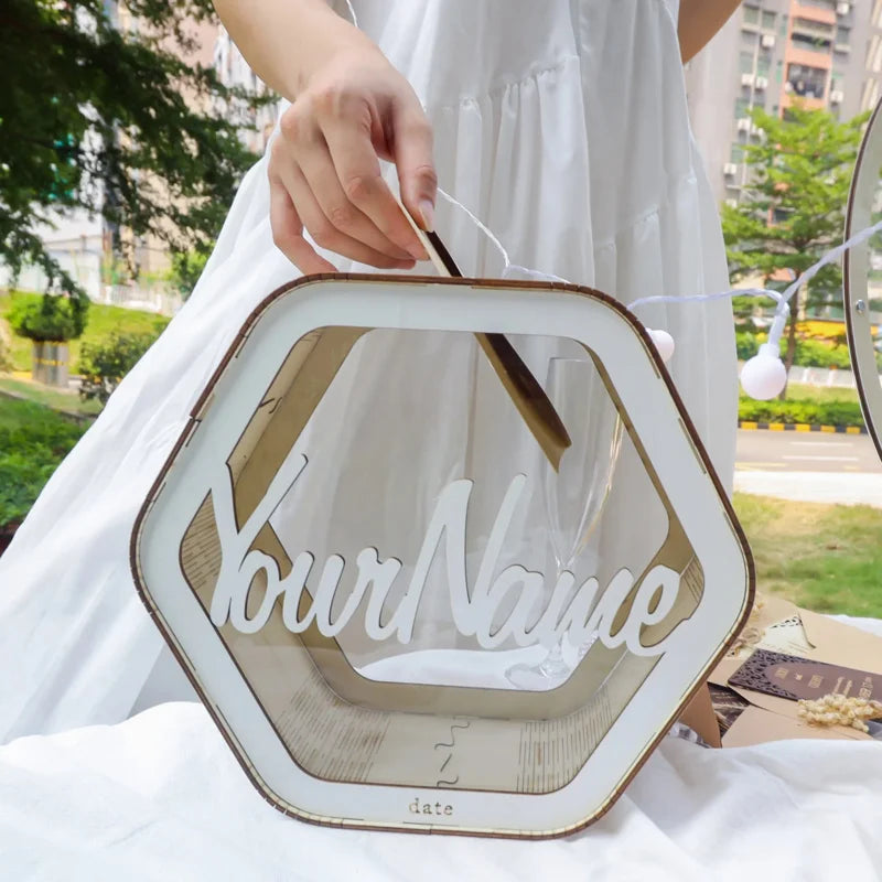 Urne Mariage Personnalisée Hexagone en Bois