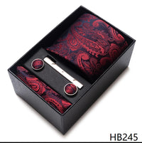 Coffret Cravate Mariage Homme Pochette et Boutons de Manchette — Rouge Cachemire