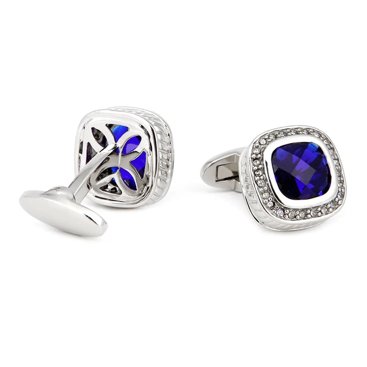 Bouton de manchette mariage façon saphir — vue 4