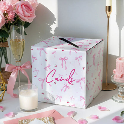 Urne Mariage Carton Nœuds Roses 22 cm