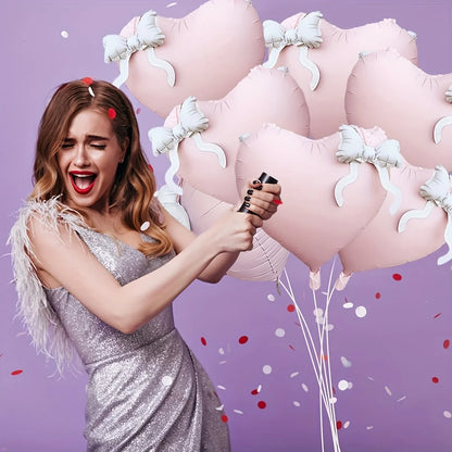 Ballon Cœur Mariage Rose avec Nœud — vue 2