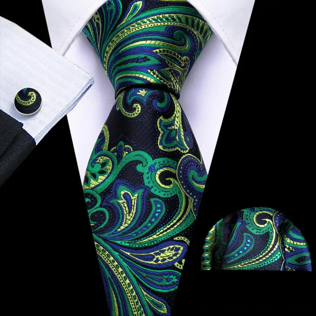 Cravate Mariage Homme Verte Pochette Boutons de Manchette