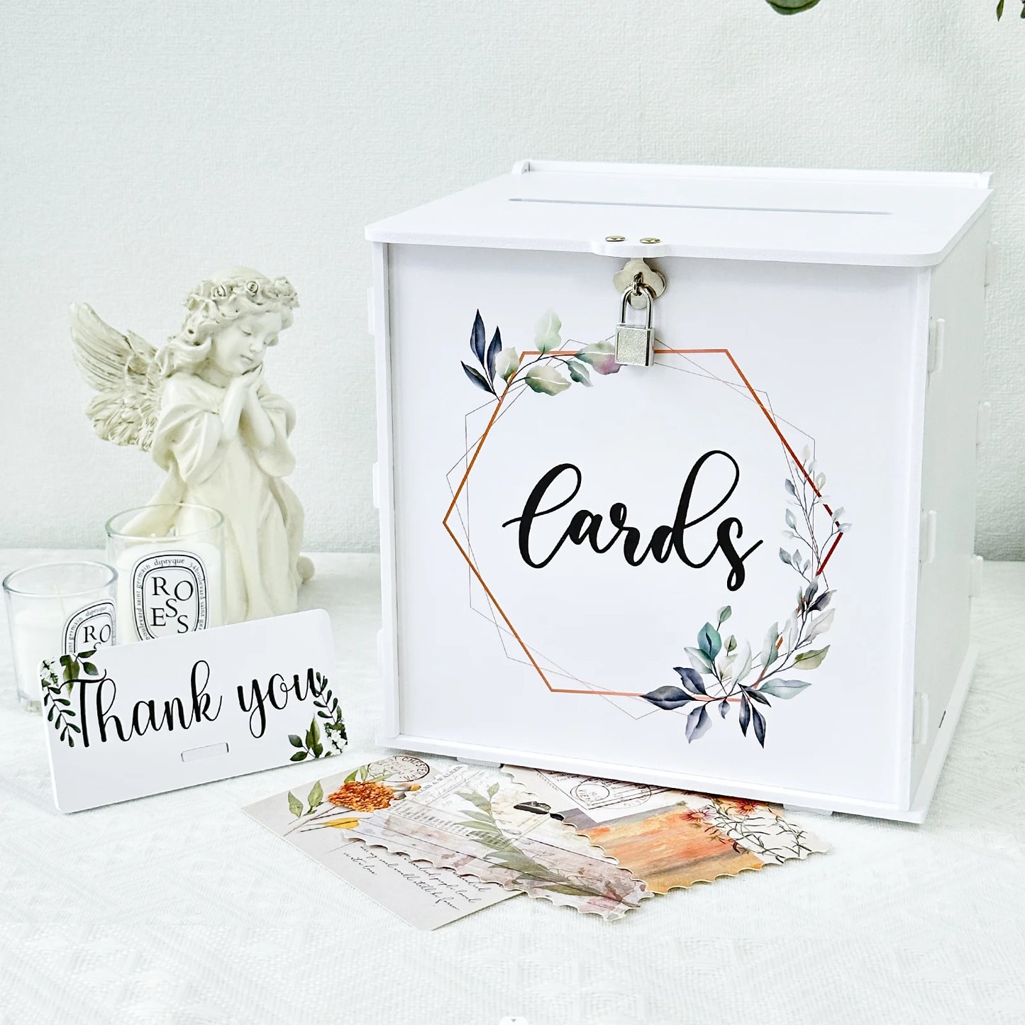 Urne mariage blanche eucalyptus à enveloppes