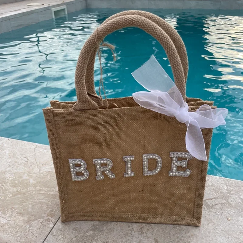 Sac cabas mariée jute perles