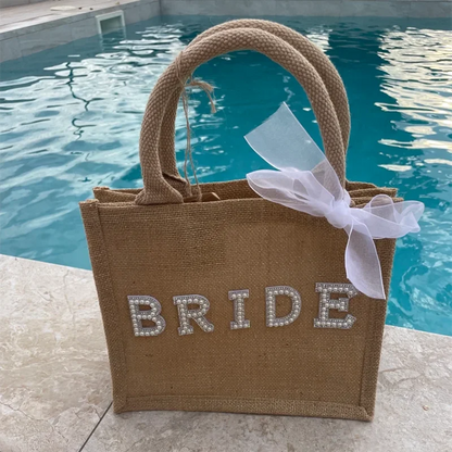 Sac cabas mariée jute perles