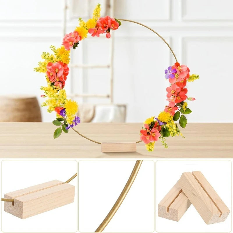 Cerceaux Floraux Dorés Socle Bois