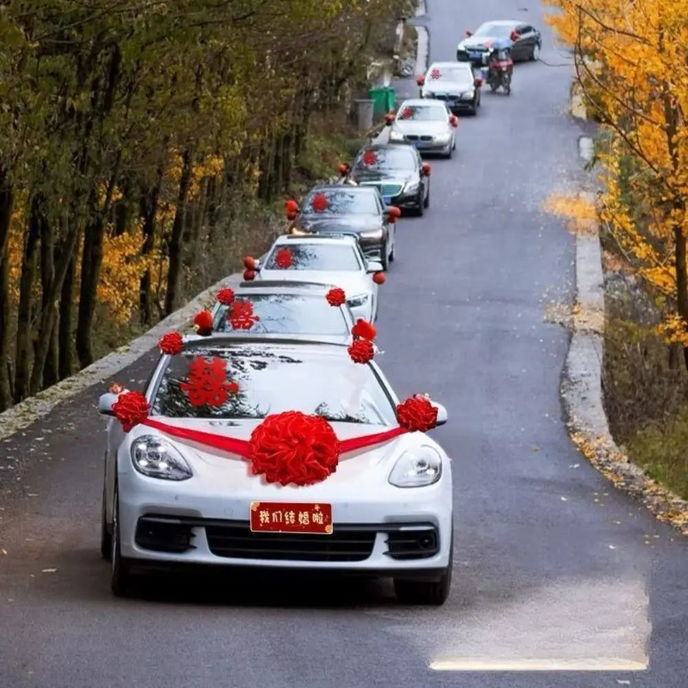 Décoration Voiture Mariage Rouge pour Capot — vue 3