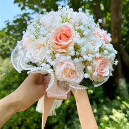 Bouquet de mariée roses et gypsophile — vue 4