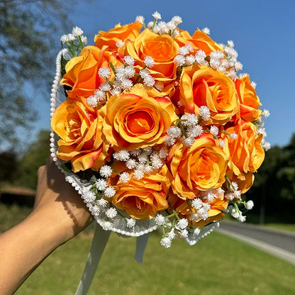 Bouquet de mariée roses et gypsophile — vue 12