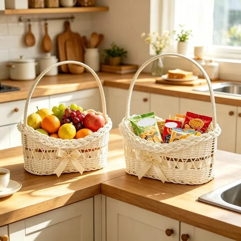 Panier à pétales mariage tressé blanc