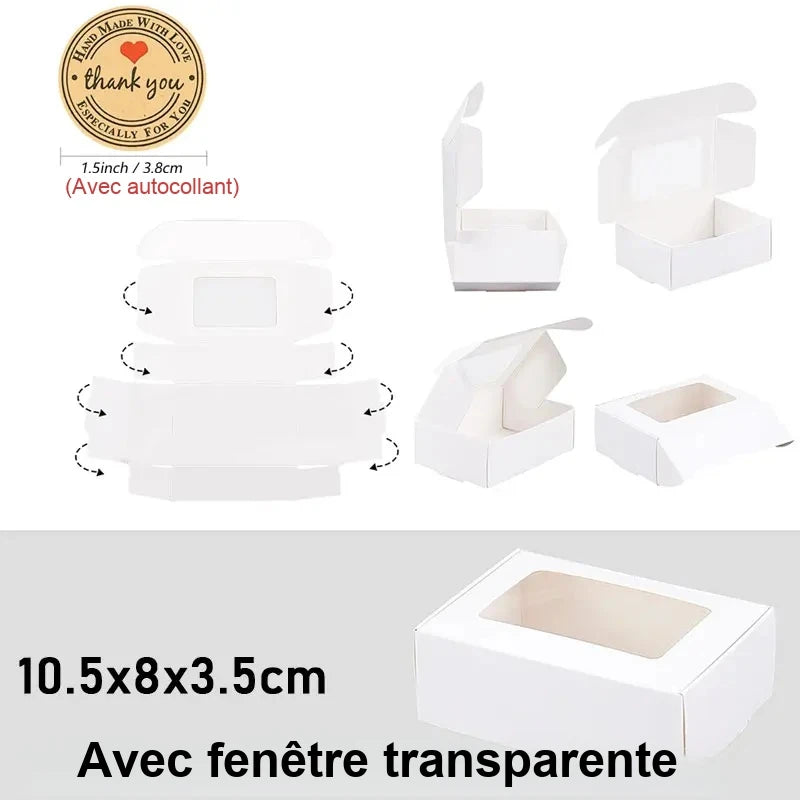 Boîte Cadeau Invité Mariage en Papier Kraft — 10,5 × 8 cm Blanc, avec fenêtre
