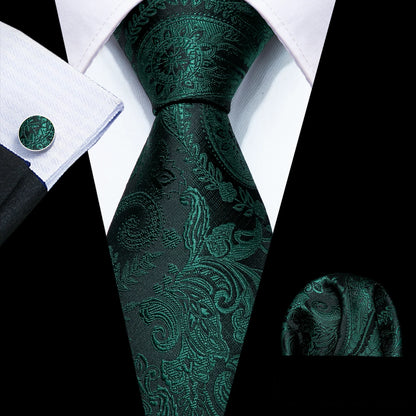 Cravate Mariage Homme Verte Pochette Boutons de Manchette