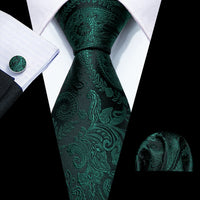 Cravate Mariage Homme Verte Pochette Boutons de Manchette — Vert Sapin Cachemire