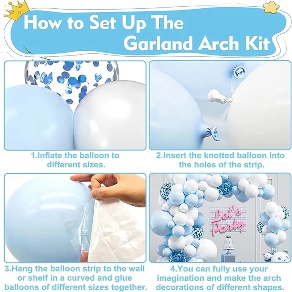 Arche Ballon Mariage Bleu et Blanc