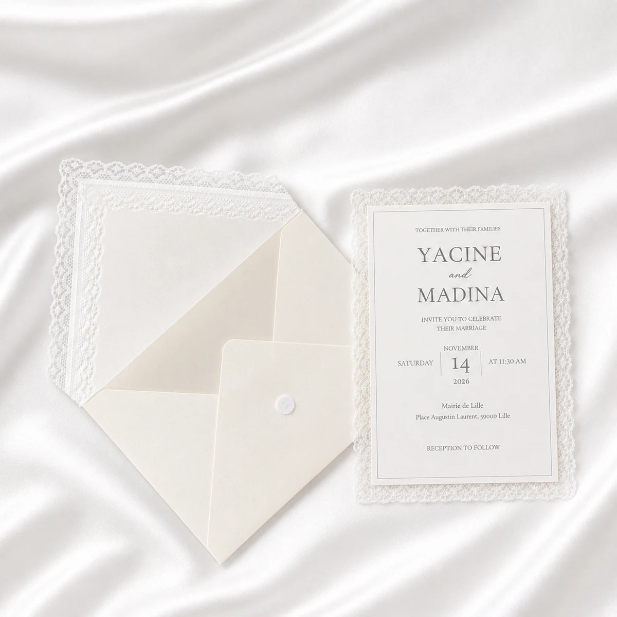 Faire-Part Mariage Dentelle Ivoire Personnalisé