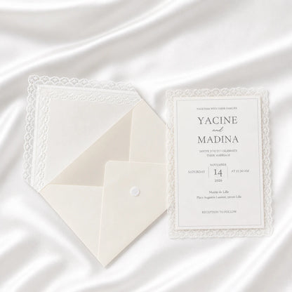 Faire-Part Mariage Dentelle Ivoire Personnalisé