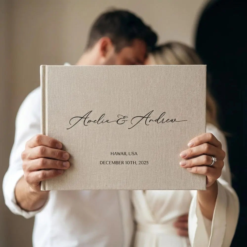Livre d'or mariage lin A4 personnalisé