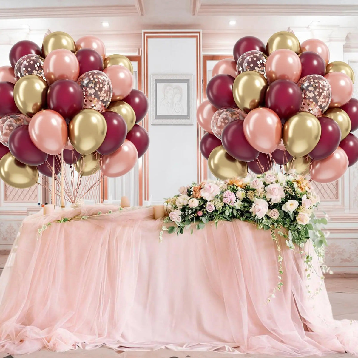 Ballons Mariage Bordeaux Or Rose