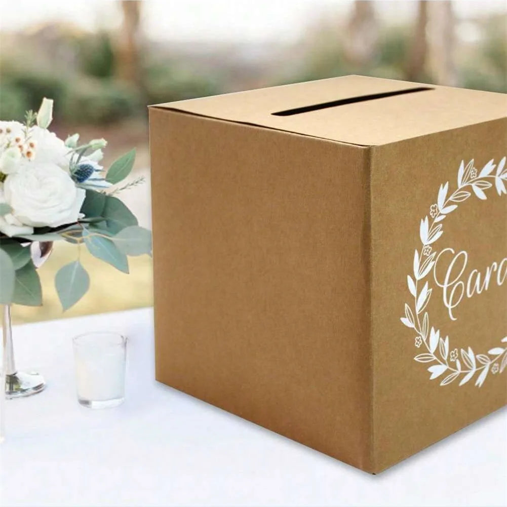 Urne mariage kraft champêtre couronne fleurie