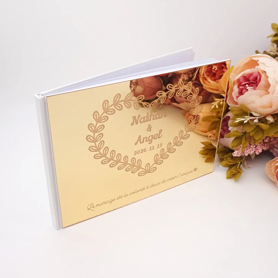 Livre d'Or Mariage Miroir Personnalisé Format Paysage 25x18 cm