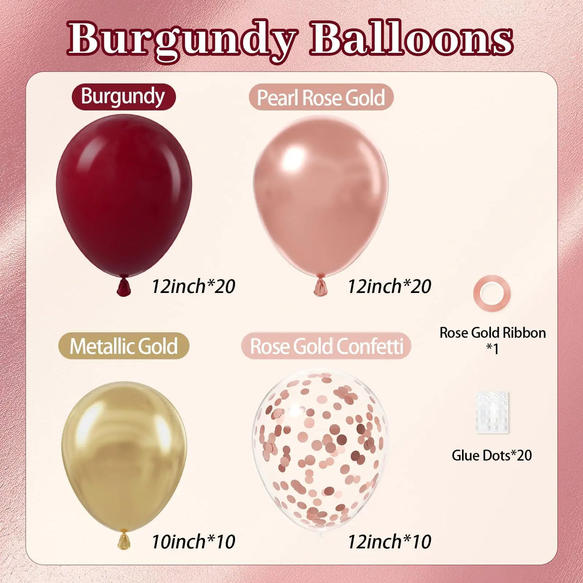 Ballons Mariage Bordeaux Or Rose