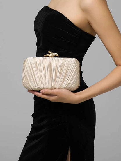 Pochette Mariage Satin Plissé à Chaîne