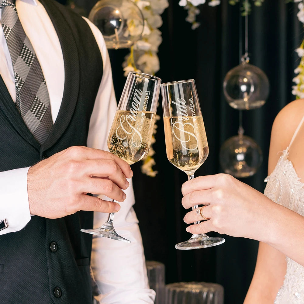 Duo de Flûtes à Champagne Personnalisées Mariés