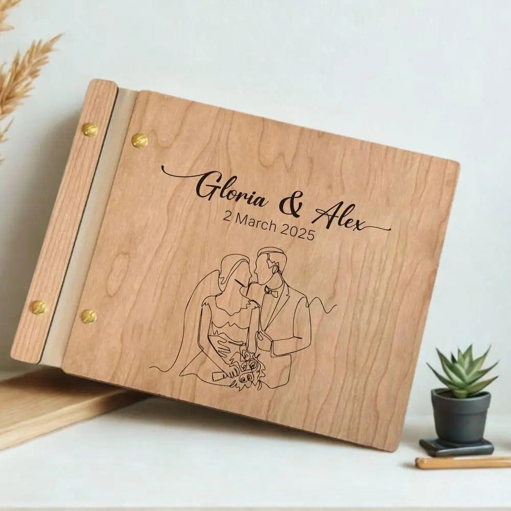 Livre d'Or Mariage Bois Personnalisé Album Photo
