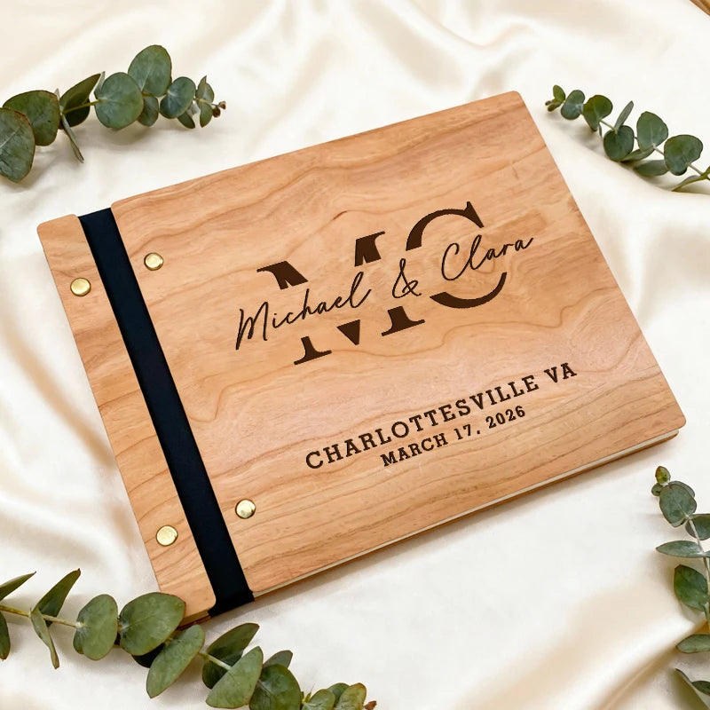 Livre d'or mariage personnalisé bois album photo