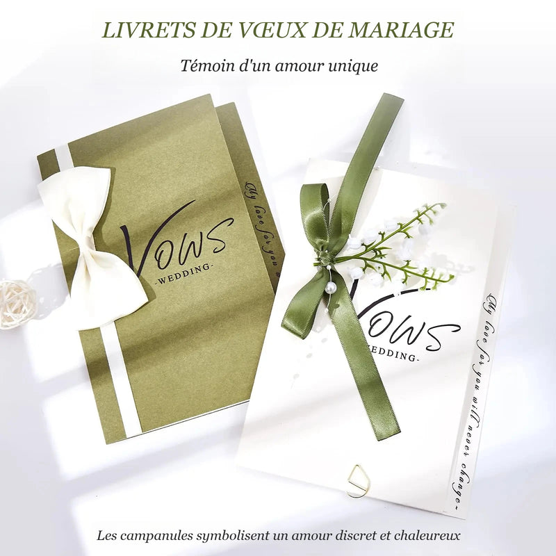 Duo de carnets de vœux mariage minimalistes — Vert Olive et Blanc