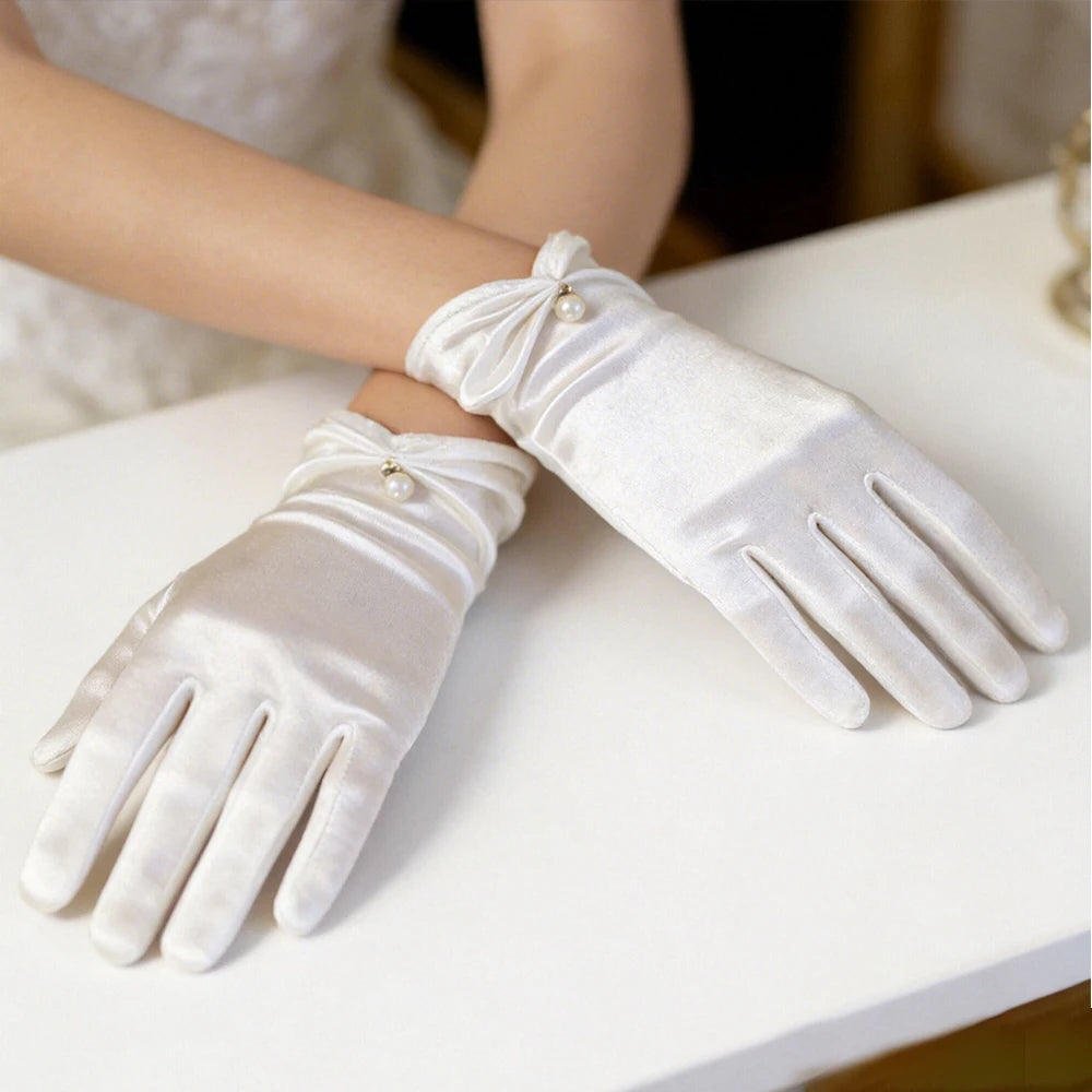 Gants Mariée Satin Courts à Perles