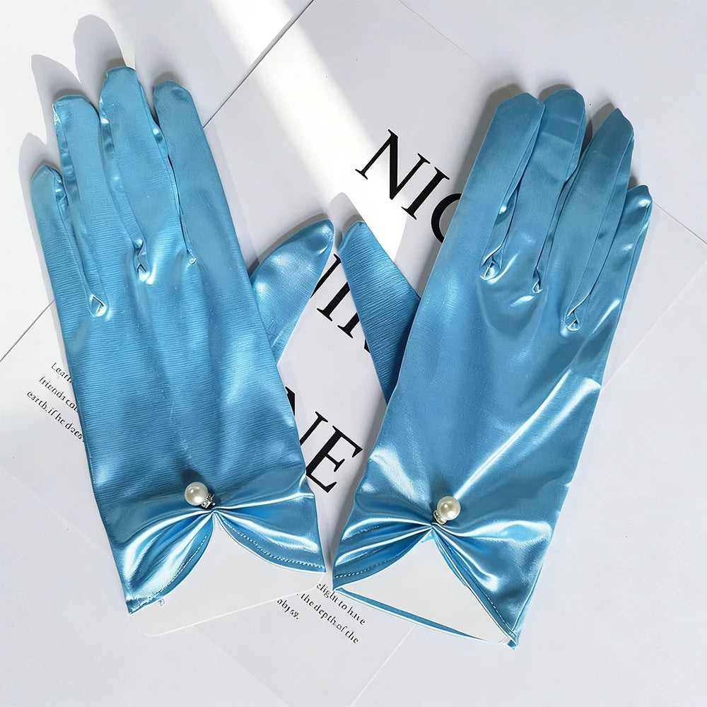 Gants Mariée Satin Courts à Perles