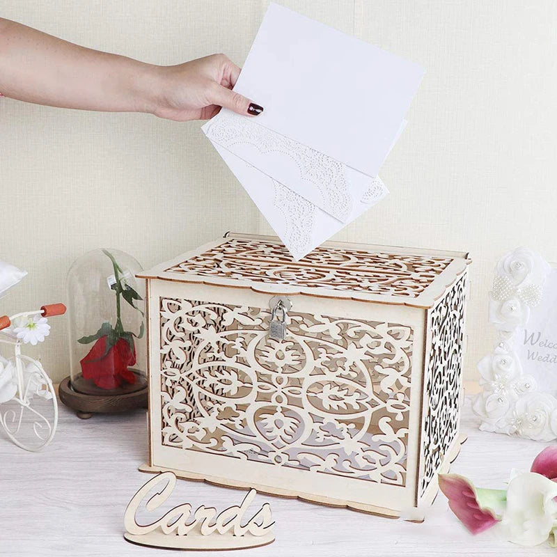 Urne Mariage Bois Ajouré Arabesques et Cadenas