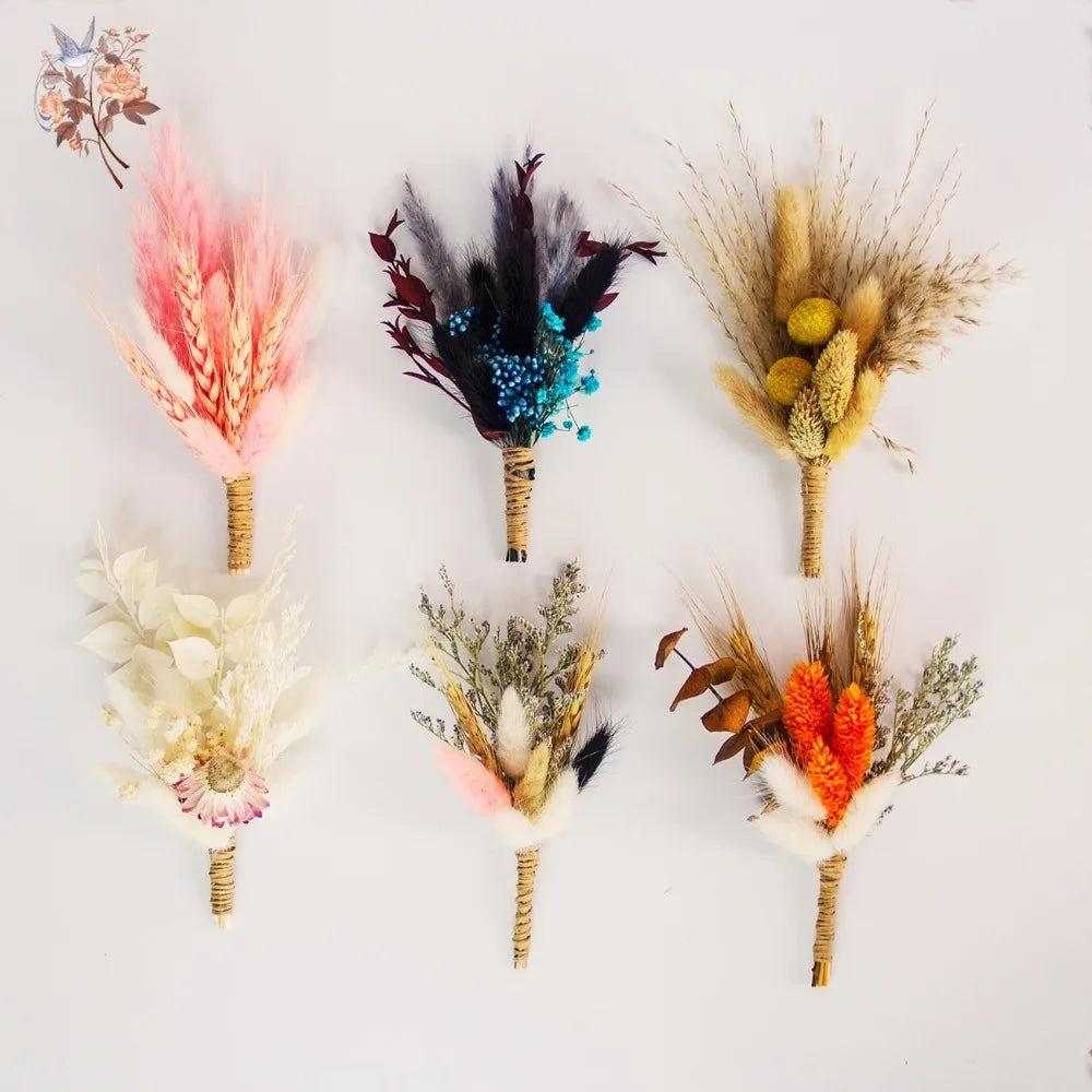 Lot de 6 boutonnières fleurs séchées