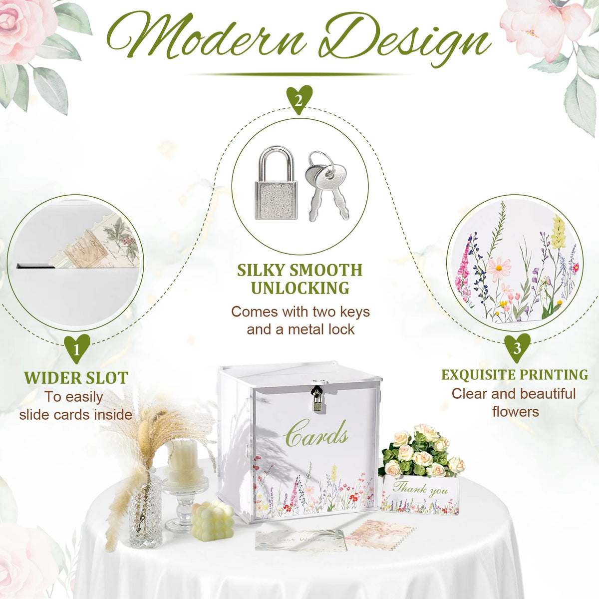 Urne mariage fleurs aquarelle blanche