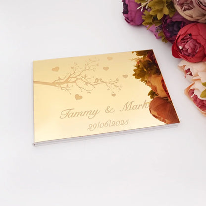 Livre d'Or Mariage Personnalisé Effet Miroir Doré ou Argenté