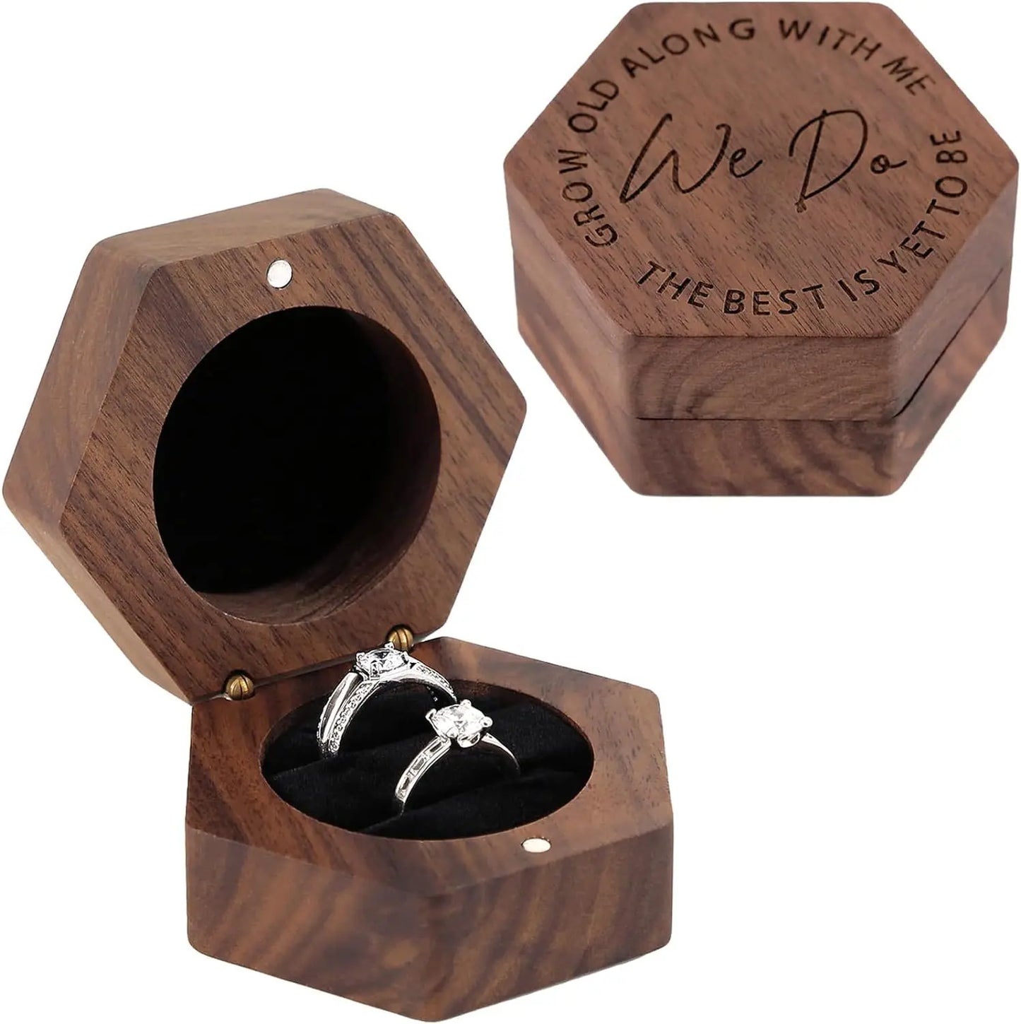 Boîte alliance mariage bois hexagonale double bague