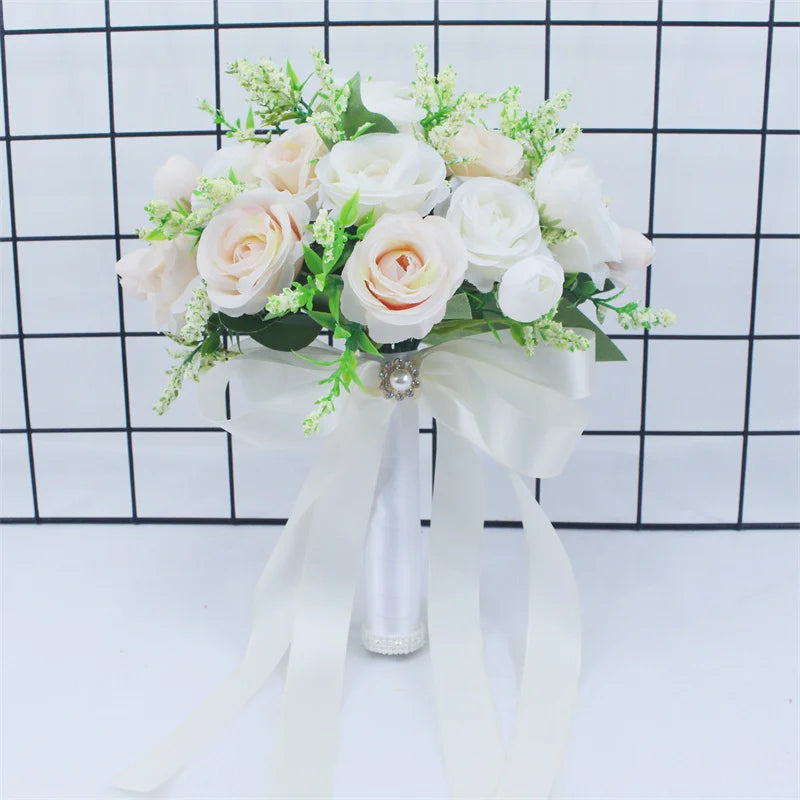 Bouquet de mariée fleurs artificielles roses satin