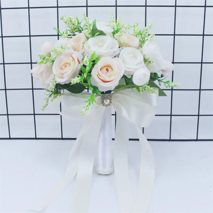Bouquet de mariée fleurs artificielles roses satin