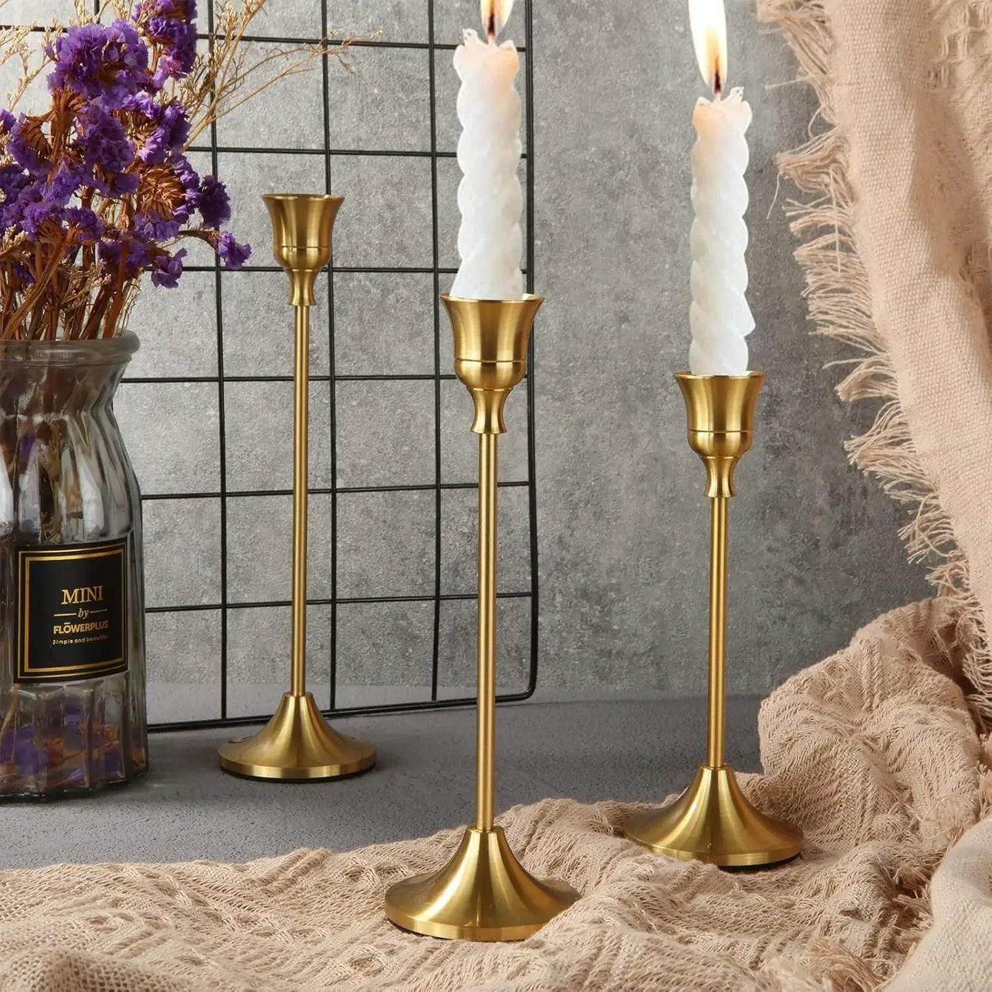 Bougeoir Mariage Métal Lot de 3 Chandeliers