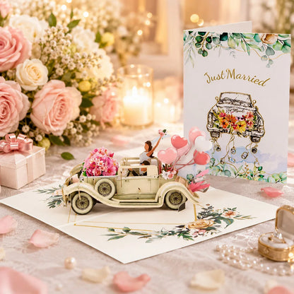 Carte Pop-Up 3D Fleurs et Mariage