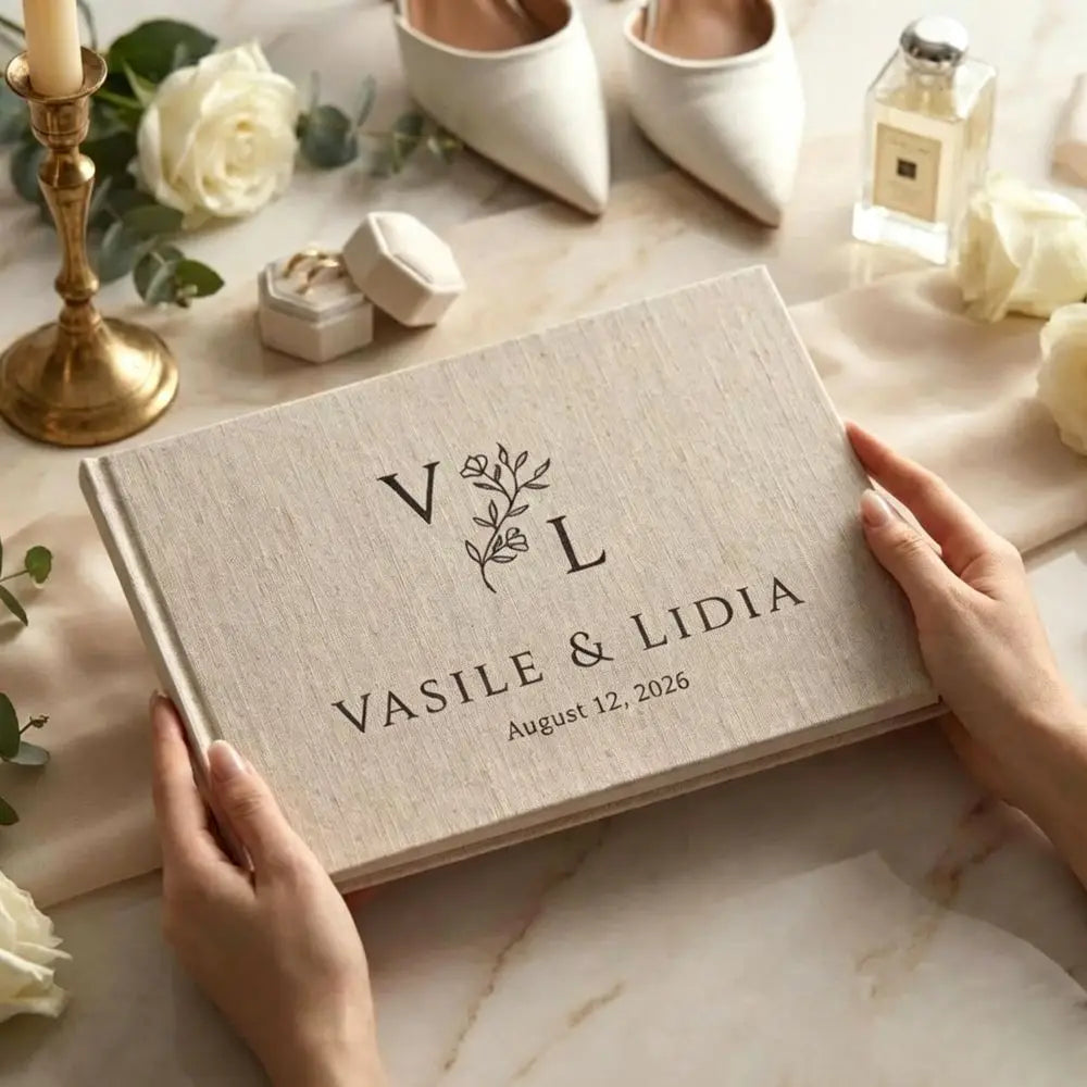 Livre d'or mariage lin A4 personnalisé