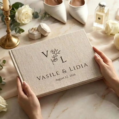 Livre d'or mariage lin A4 personnalisé