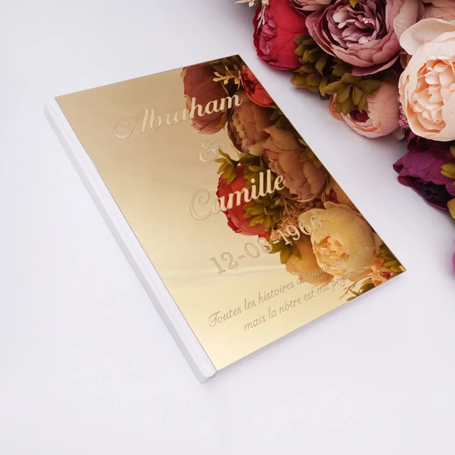 Livre d'Or Mariage Personnalisé Effet Miroir Doré ou Argenté
